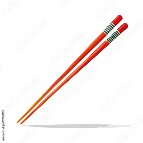 Red chopsticks isolated on black background, Asian eating utensils illustration