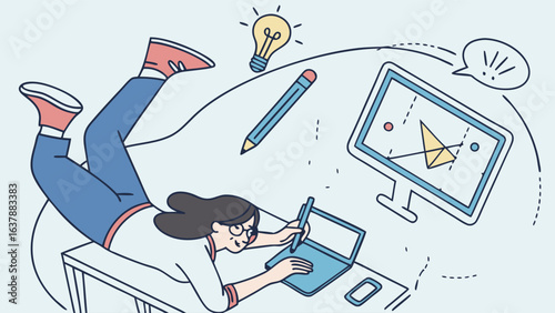 Creative Woman Working on Digital Design.