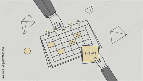 Hands Placing Events on a Calendar.