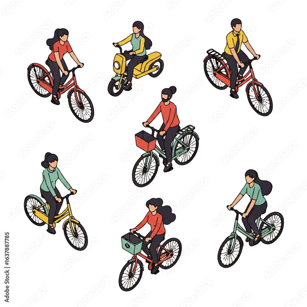 Obraz premium Isometric Set of Eco-Friendly Personal Transportation with People Vector