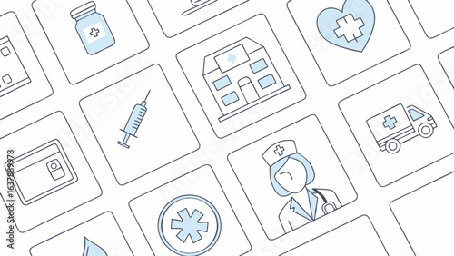 Medical and Healthcare Icons in a Patterned Arrangement.