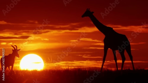 Serene Giraffe Silhouette Bathed in Sunset's Golden Orange