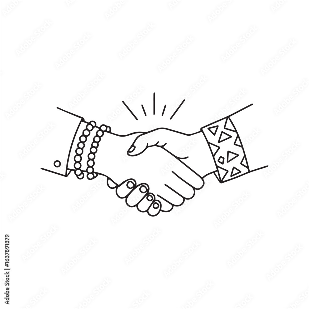 Obraz premium Line Art Depiction of a Business Handshake Symbolizing Agreement Partnership and Professionalism Through Clean Design and Geometric Accents