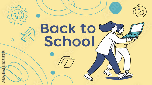 Two Students Carrying a Laptop Back to School.