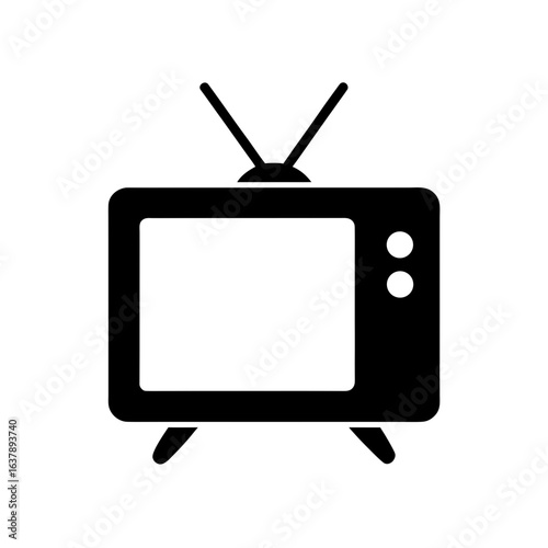 Retro television icon on transparent background silhouette