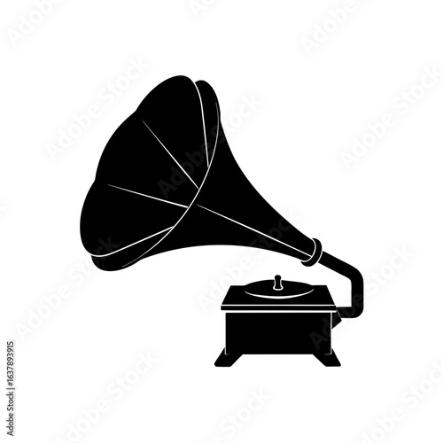 Silhouette gramophone on transparent background