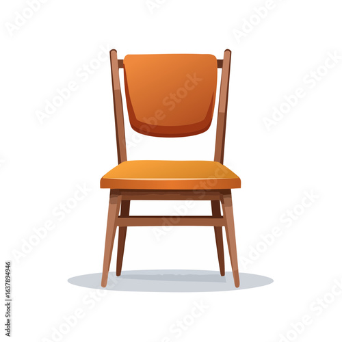Isolated cartoon chair with orange cushions mid-century modern furniture for living room home decor interior design illustration