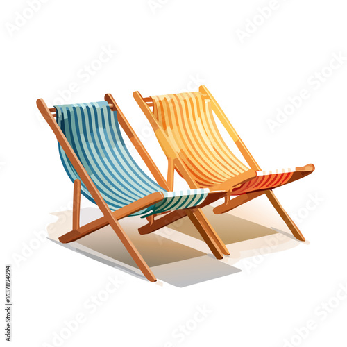 Two striped beach chairs illustration summer relaxation vacation getaway tropical leisure