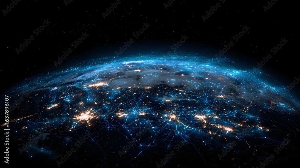 Fototapeta premium Global network of connections overlaid on an earth image.