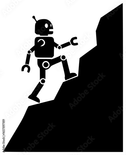 Robot fighting in dark forest and standing on mountain peak freely