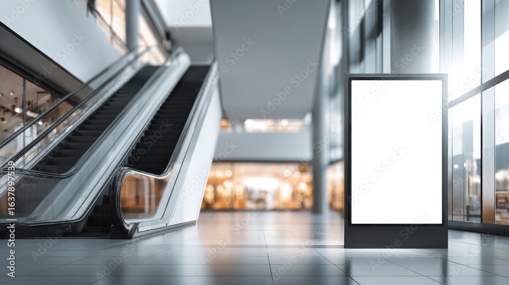 Obraz premium Blank Advertisement Billboard Mockup Display Inside Modern Building, Ideal for Marketing and Promotion Campaigns