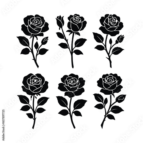 Rose Flower Silhouette Set – Botanical, Romantic, Decorative Floral Icons