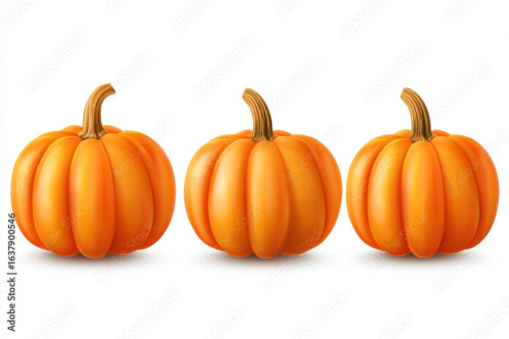 Obraz premium Orange Pumpkin Set Isolated on White Background. Multiple Pumpkin Jack-o-Lanterns Halloween Concept. Autumn Harvest Clip Art. Pumpkins with Clipping Path. Fall Season Decoration Design.