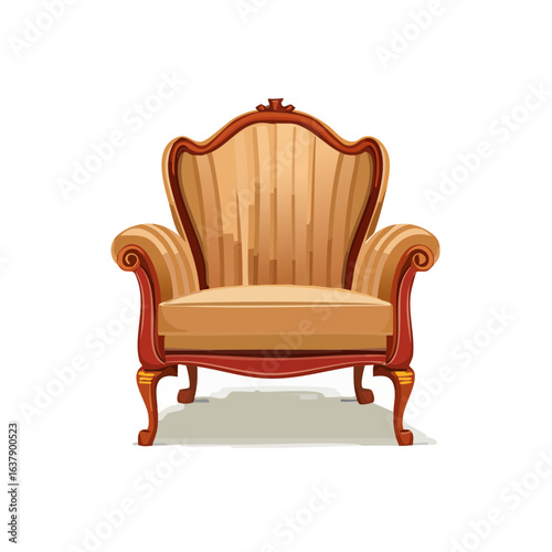 Illustration of an ornate armchair with detailed woodwork and striped upholstery for interior design projects