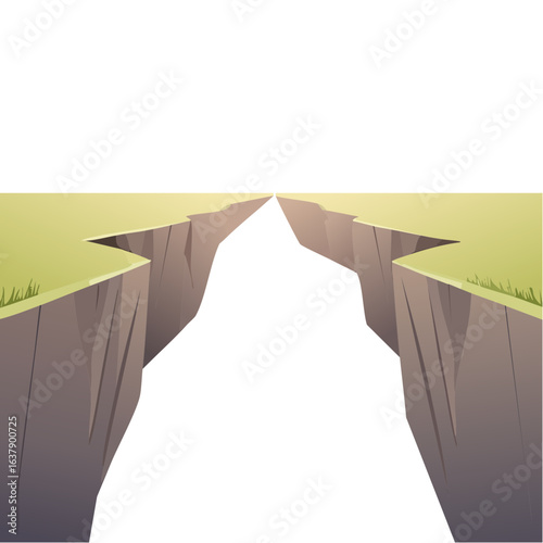 Deep cliffside chasm with grassy edge vector illustration for backgrounds or visual metaphors
