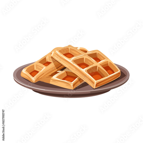 Cartoon Waffles on Plate with Filling Delicious Breakfast Food Pastry Illustration