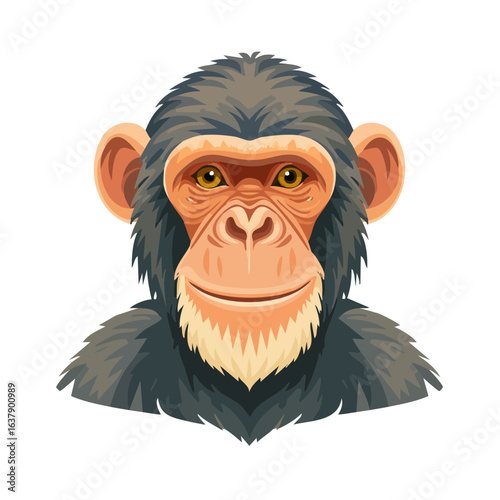Illustration of a Chimpanzee Head on a Black Background