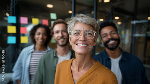 Teamwork and leadership in an inclusive workplace with a successful group of professionals