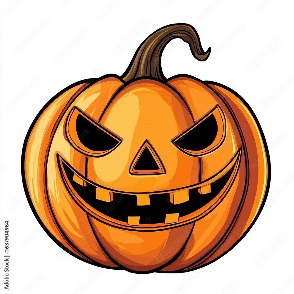 Fototapeta premium Jack-o-Lantern Pumpkin Isolated on White Background. Halloween Pumpkin Face Carving Concept. Autumn Harvest Clip Art. Pumpkin with Clipping Path. Fall Season Decoration Design.