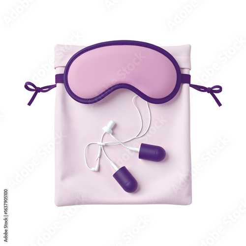 Cozy bedtime set with sleep mask and earplugs on linen pouch, relaxation