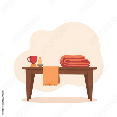 Cozy side table with cup and candle, inviting warmth and comfort