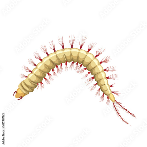 Cartoon illustration of aquatic worm larvae on black background for education materials.