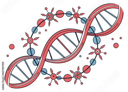Intertwined DNA Strands with Microbe Decorations