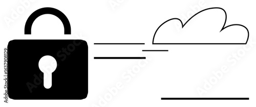 Padlock symbol with cloud representation, suggesting secured data and privacy in cloud storage. Ideal for cybersecurity, cloud computing, privacy, encryption, technology, secure file sharing, modern