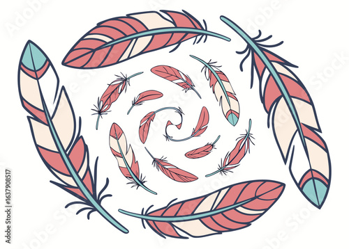Vibrant Feathers in a Swirling Pattern spiral bohemian