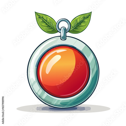 Shiny Orange Orb Amulet with Leaves Cartoon Style Fantasy Gaming Object