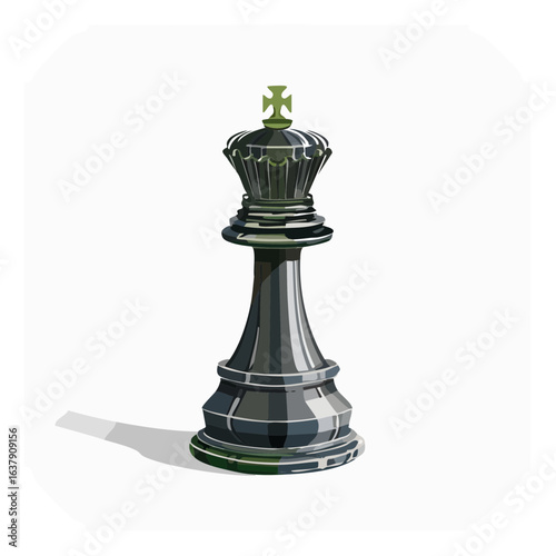 Elegant black chess king piece with green cross Realistic strategic game vector illustration isolated on white for layouts designs