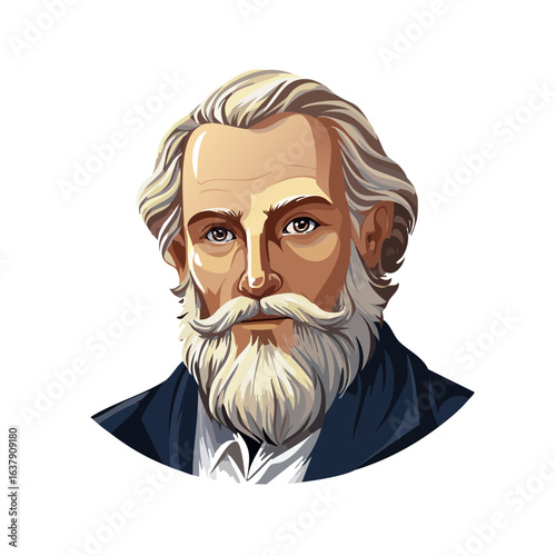 Sophisticated portrait of a bearded gentleman in a suit against a black background, conveying wisdom and character