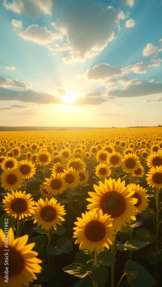 Obraz premium An endless sunflower field at sunset