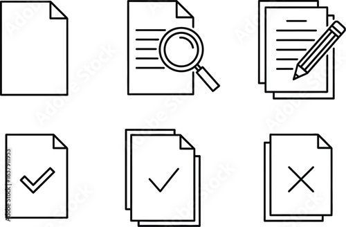 Document icons blank search edit approved verified rejected