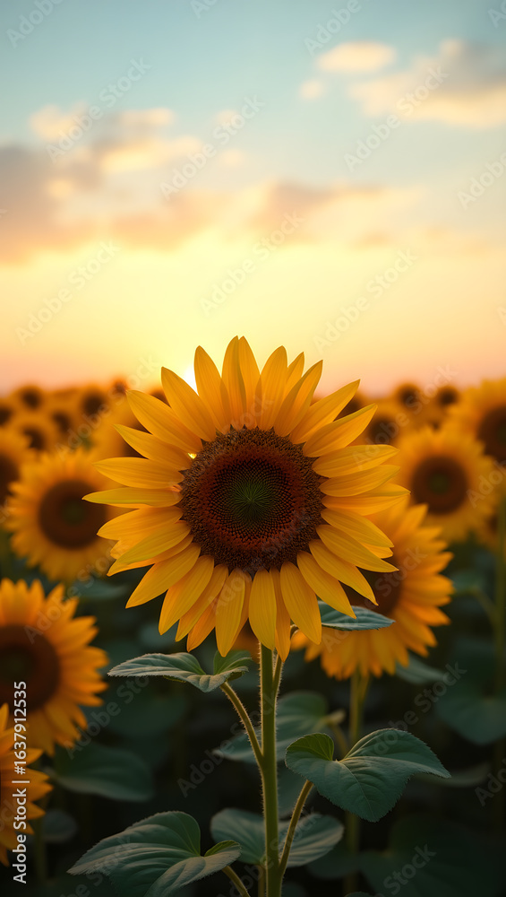 Fototapeta premium A field of sunflowers at sunset