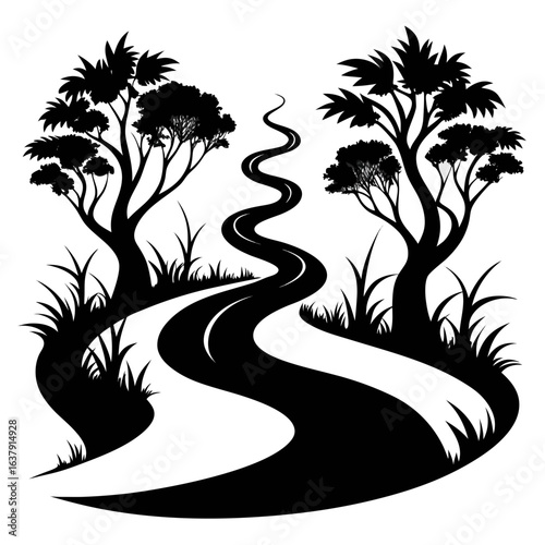 Winding Thicket vector clean black silhouette design white background