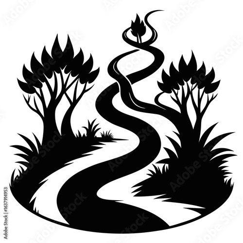 Winding Thicket vector clean black silhouette design white background