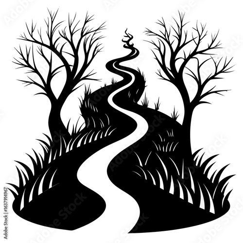 Winding Thicket vector clean black silhouette design white background
