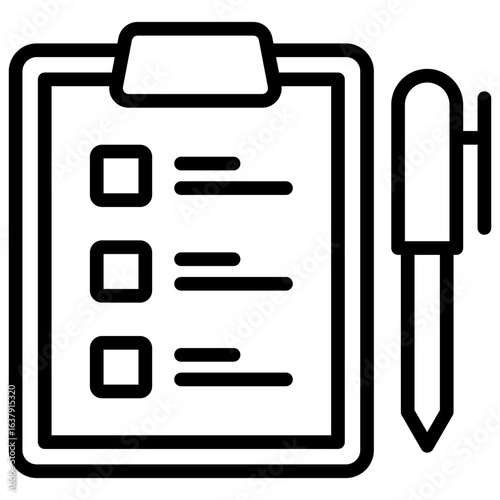 Task List Outline Icon Design Vector - Clipboard with checklist and pen, representing task planning, to-do list, or work tracking