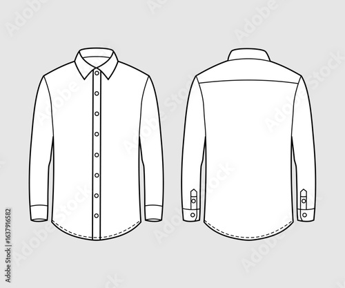 Shirt Flat Sketch Front and Back View for Fashion Design