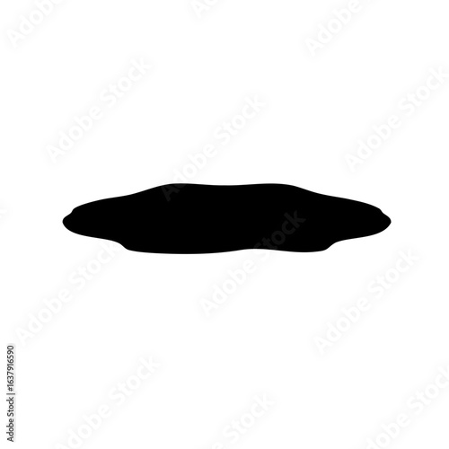 Isolated puddle of spilled liquid or black ink stain on white backdrop