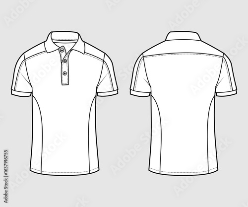 Shirt Flat Sketch Front and Back View for Fashion Design