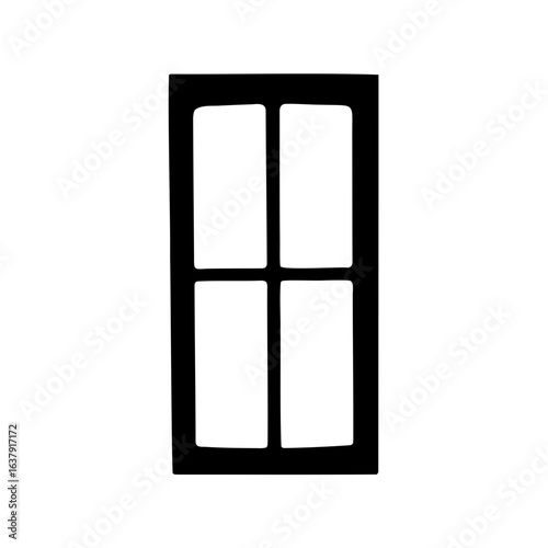 Minimalistic black and white window pane drawing with four light panes