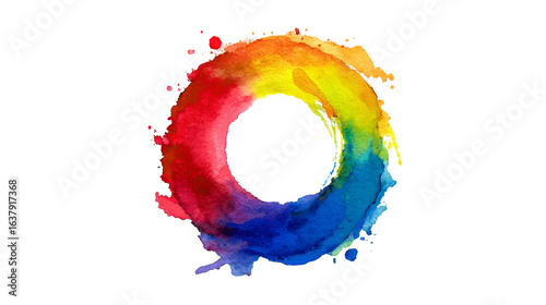 Vibrant Watercolor Ring Abstract Art Rainbow Colors