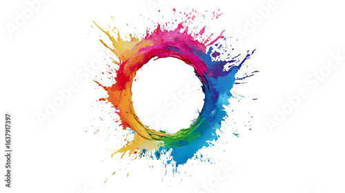 Rainbow paint splash circular frame vibrant colors abstract art