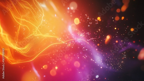 Abstract futuristic waves and particles flowing in a vibrant cosmic design