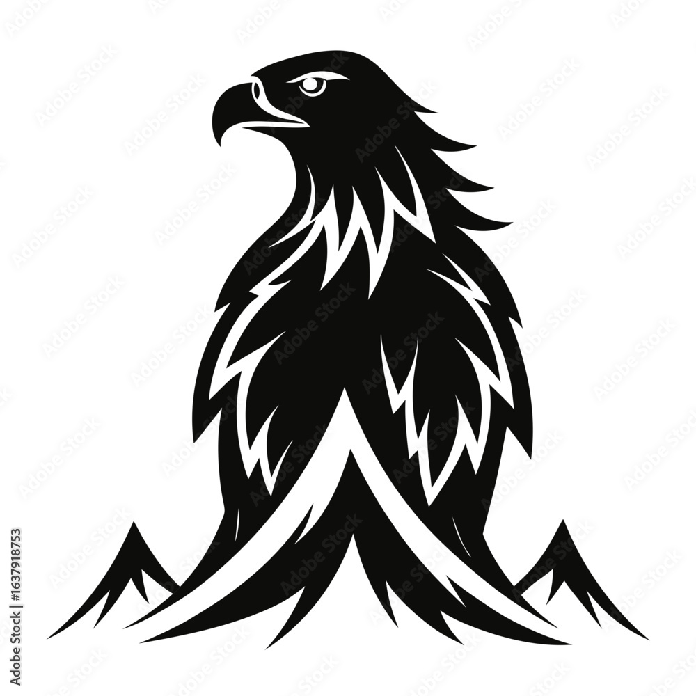 Obraz premium Mountain Eagle vector clean black silhouette design white background