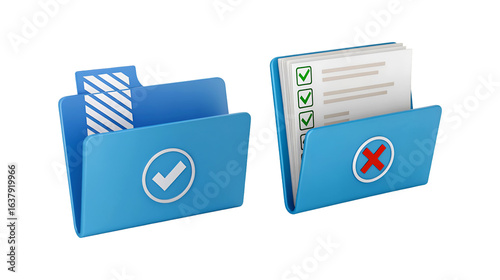 Blue Folders Showing Success and Failure Checkmarks and X