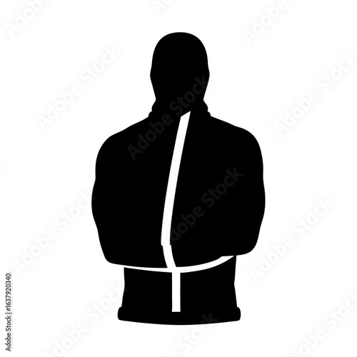 Abstract silhouette of a person in straight jacket on white background