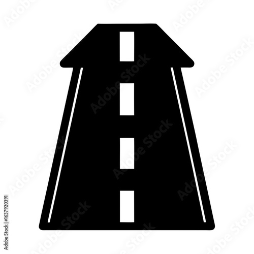 Stylized black road icon illustration with broken white center line